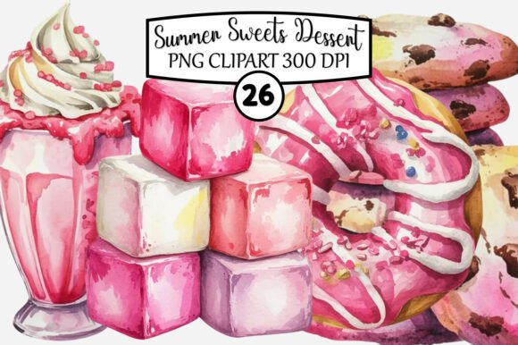Download Watercolor Summer Sweets Dessert Clipart - Dessert Collection