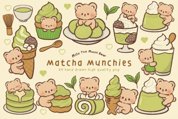 Download Kawaii Bear Matcha Dessert Clipart - Dessert Collection